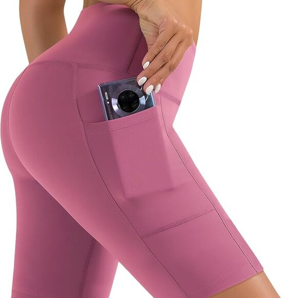 Biker Shorts Women with Pockets-5/8 High Waisted Tummy Control Workout